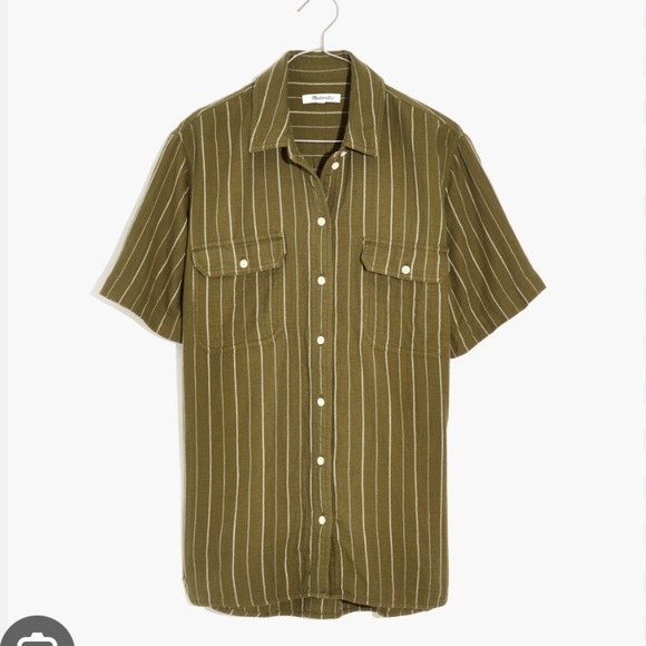 Madewell Tops - Madewell Lightspun Short-Sleeve Flap-Pocket Shirt in Stripe Front Tuck Top